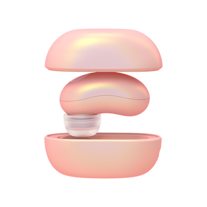 Baby pink clit sucking vibrator inside a charging case on a transparent background