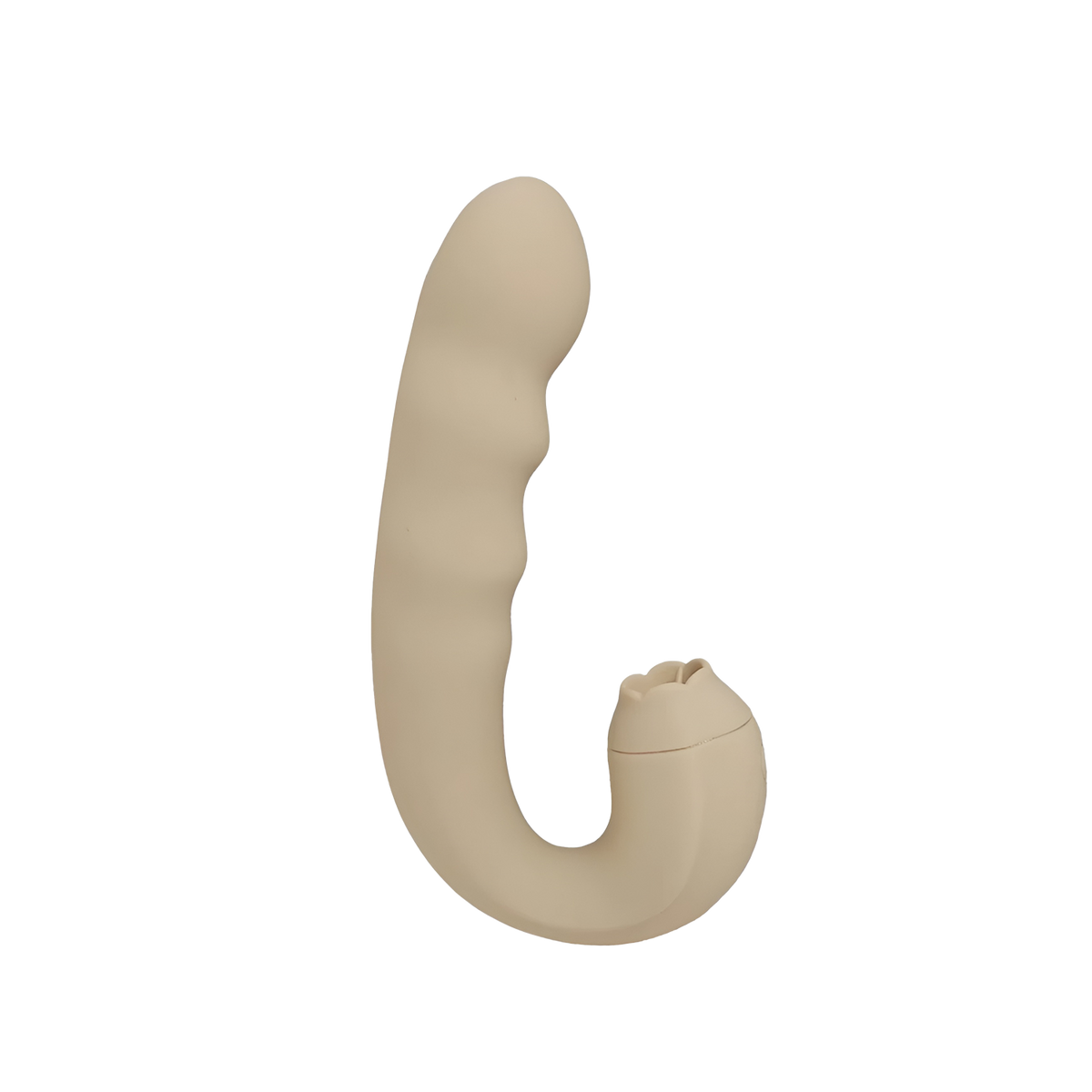 Beige dual vibrator with curved design on a transparent background